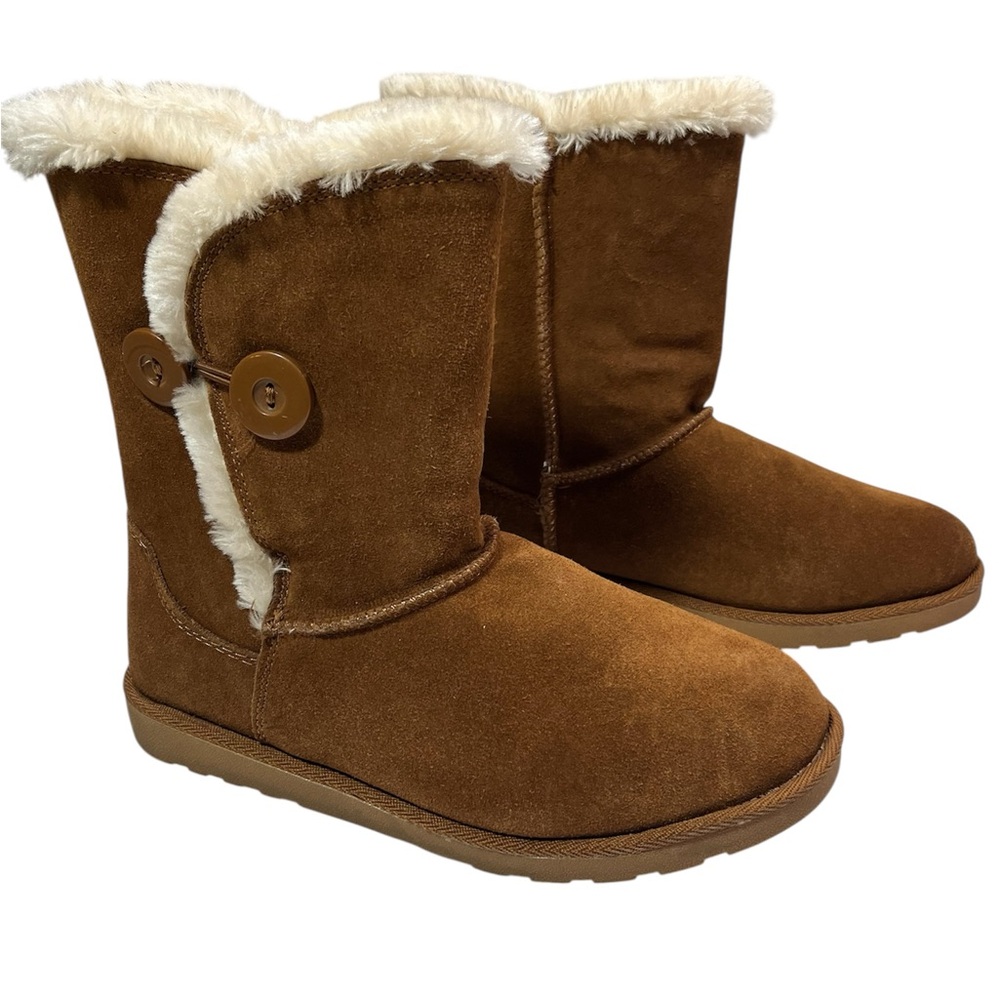 Kohl's Women’s Chestnut Suede Boots Faux Fur Lined Size 10 Winter Cozy Ankle